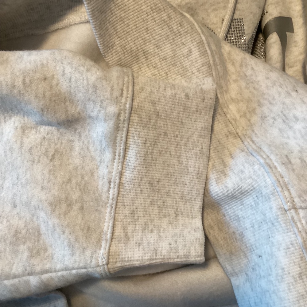 DKNY Sport Women’s Rhinestone Sequin Logo Hoodie Light Gray - Picture 8 of 14